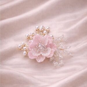 Floral Blossom Pink Pearl Crystal Brooch